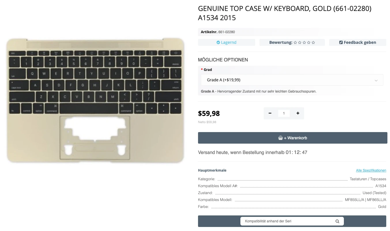 Step 32 - MacBook A1534 Tastatur (ganze TopCase) Austausch